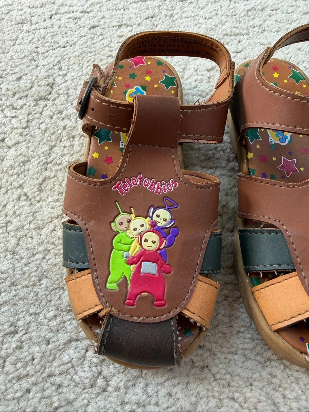 Vintage Y2K 90s Teletubbies Toddler Size 9 Brown Character Sandals 1999